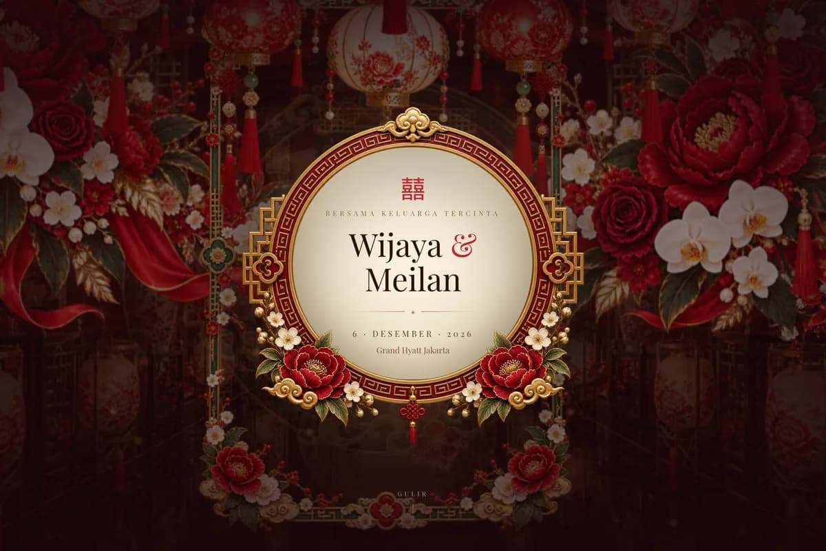 Tampilan undangan Wijaya & Meilan — template Shuang Xi