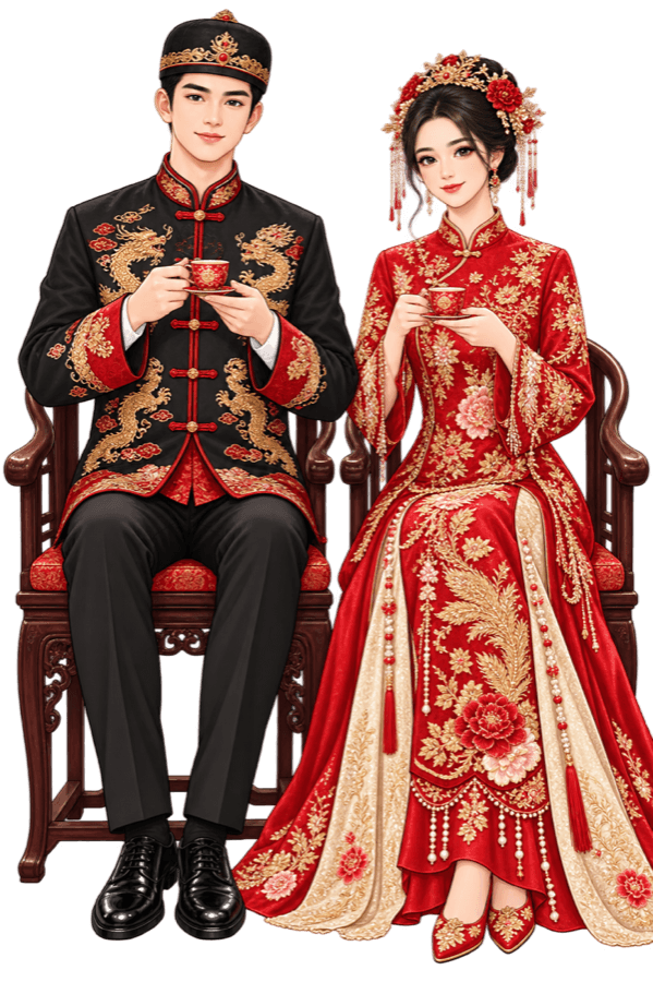 Mempelai menyuguhkan teh